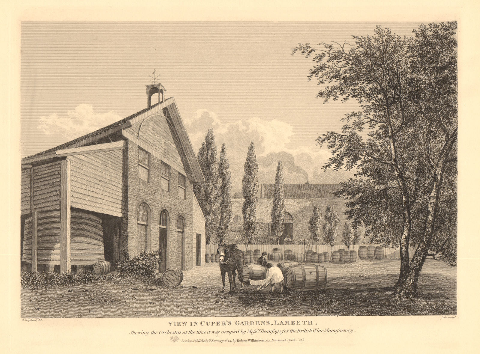 SOUTHBANK. Beaufoys' British Wine Manufactory, Cuper's Gardens. Lambeth 1834